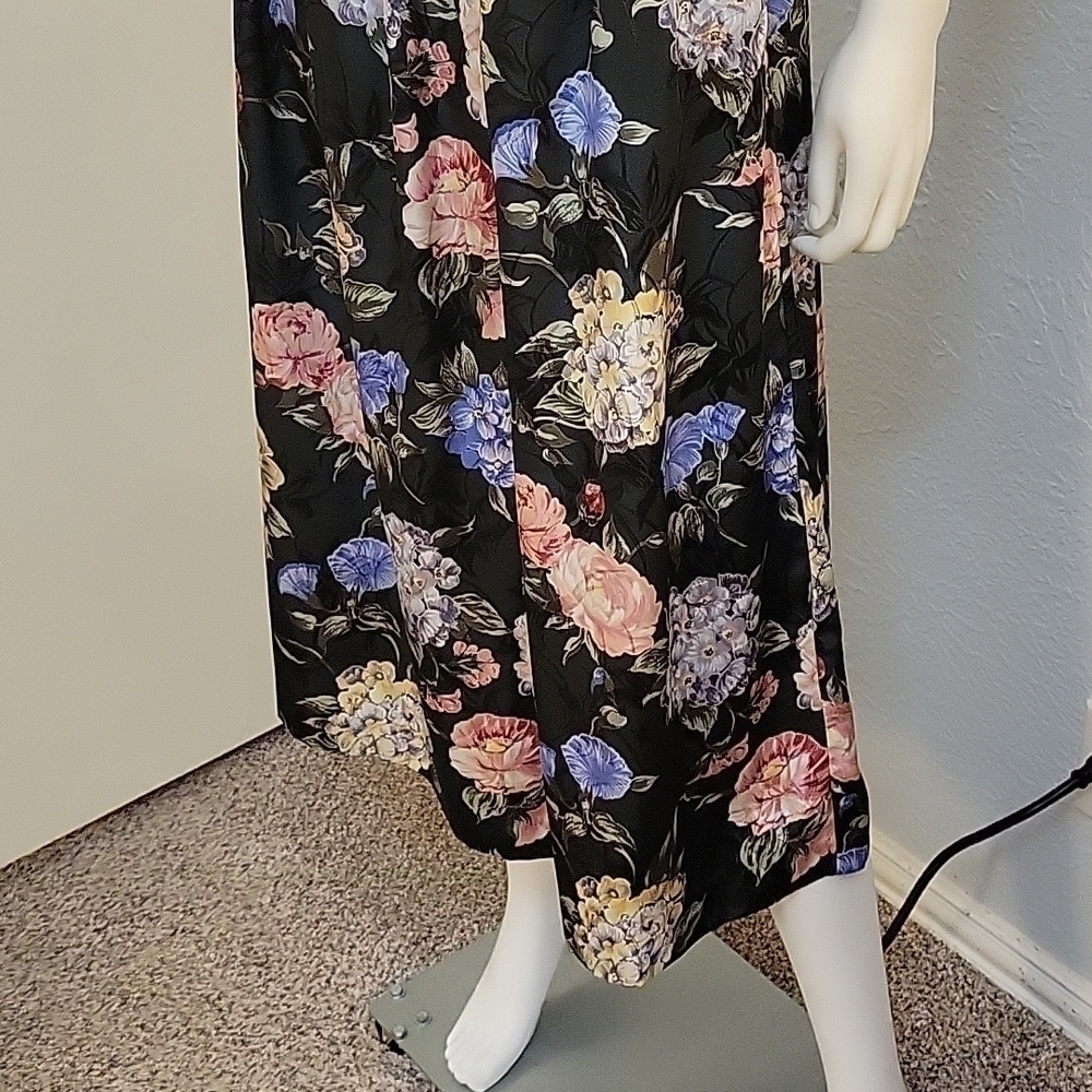 VTG Leslie Fay 1970s Impressionist Floral Satin Maxi Skirt Size 12 - Picture 4 of 8